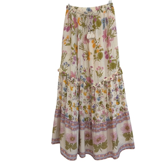 For Love Bell Dresses & Skirts - For Love Bell Floral Maxi Skirt Cream Boho Tassel M Boho Cottagecore EUC
